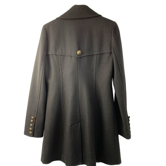 7 for all Mankind Wool Pea coat Black Leather Trim Size Small Button 6629 - Picture 6 of 12